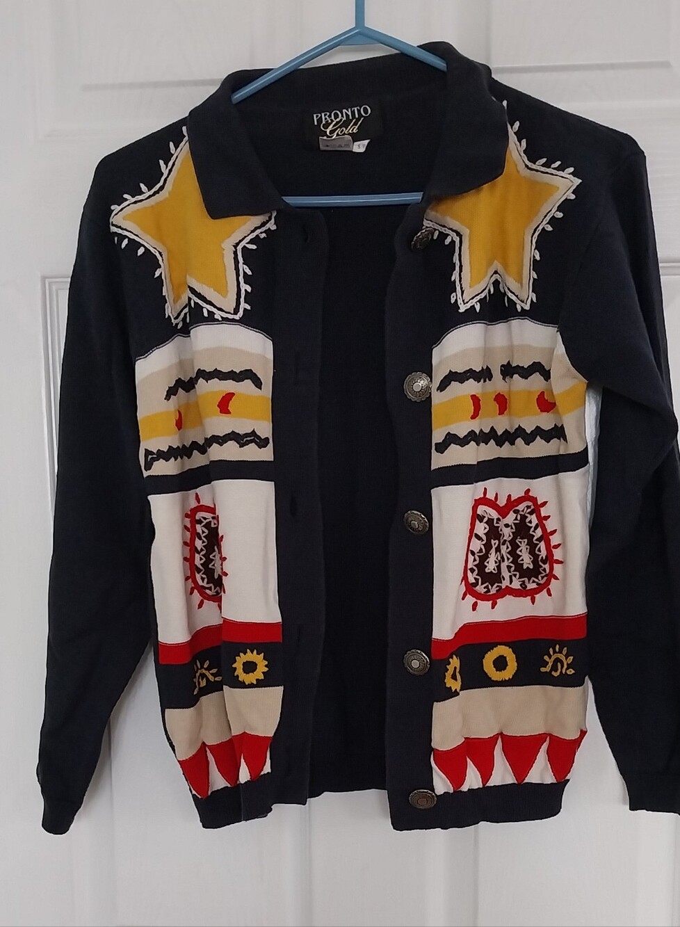 Vintage Navy Blue with Yellow Star Accent Cardigan